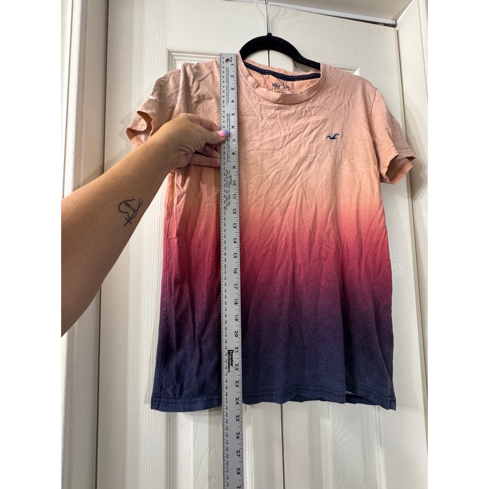 Hollister Mens Must-Have Collection Ombre Sunset T-Shirt Peach Pink Navy Small - Picture 5 of 7